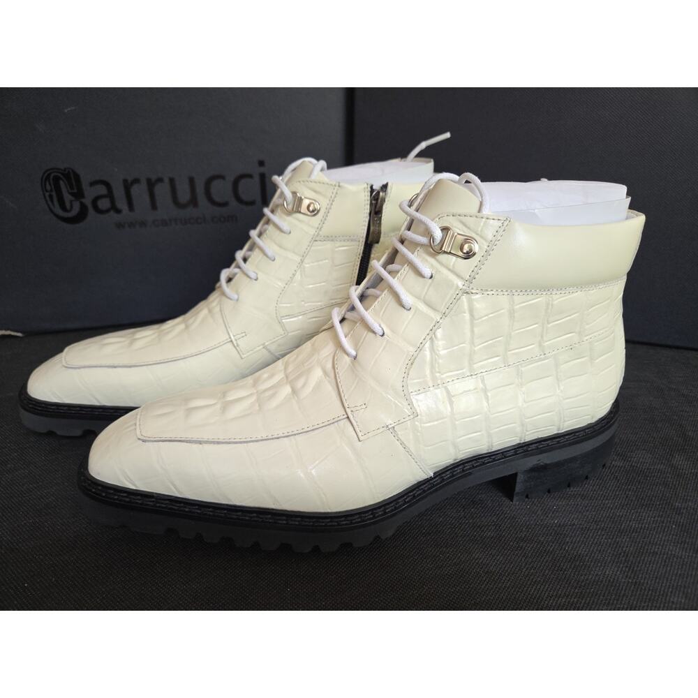 CARRUCCI Men's Lace-up Boots Alligator Embossed Bone Size 9D